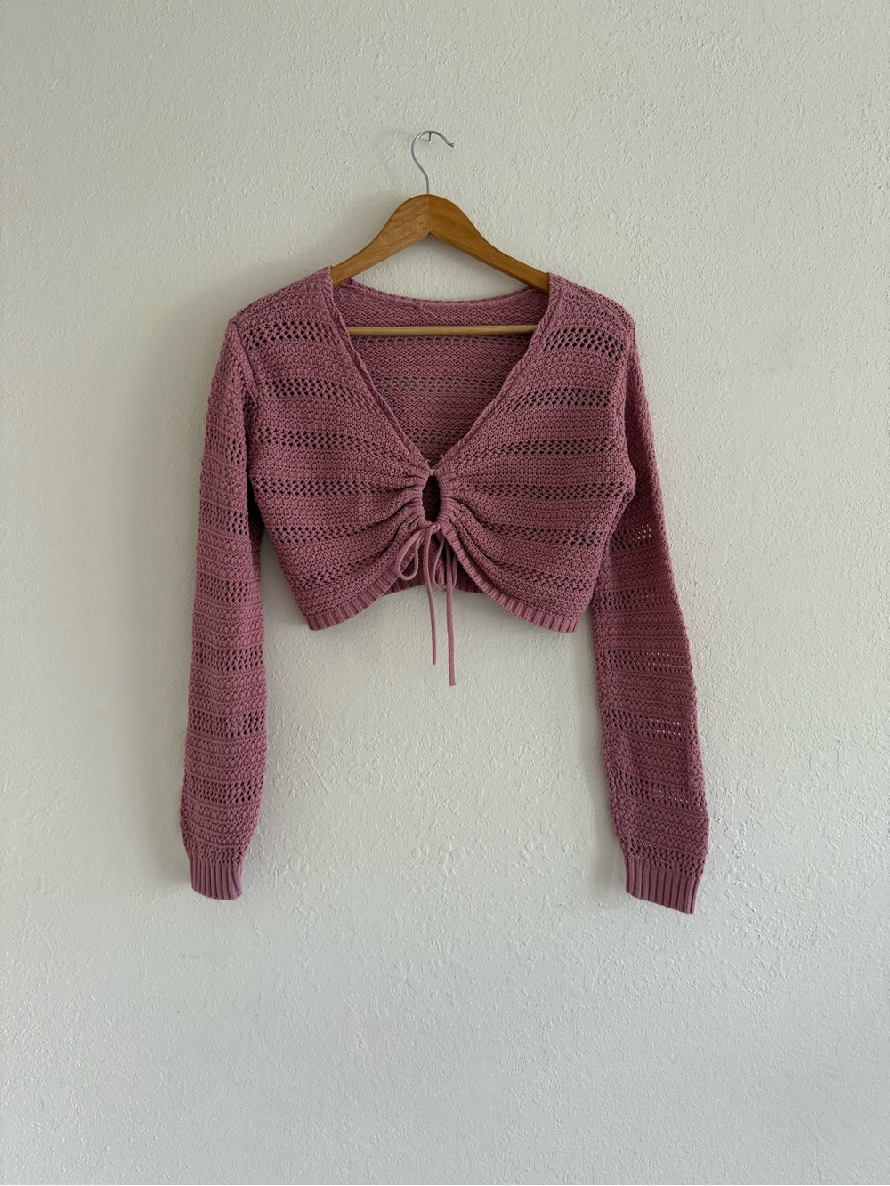 Abercrombie & Fitch Dusty Rose Cropped Knit Tie-Front Cardigan